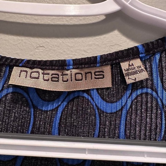Notations Blue Black Office Siren Layered Top Sz Medium Y2K - Picture 3 of 7
